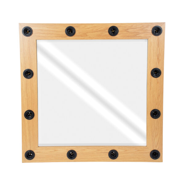 GloboStar® MAKEUP MIRROR-80x80-1 Μοντέρνος Καθρέπτης Μακιγιάζ με Πλαίσιο Φυσικού Ξύλου με Διακόπτη On/Off 12 x E27 AC220-240V - Μ80 x Π7 x Υ80cm - Μπεζ Δρυς - Image 3