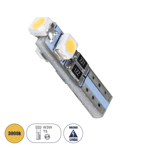 GloboStar® T5 81030 Λάμπα Αυτοκινήτου LED 3xSMD1210 0.48W 18lm 360° DC 12-16V IP20 Φ0.6 x Υ2cm Θερμό Λευκό 3000K