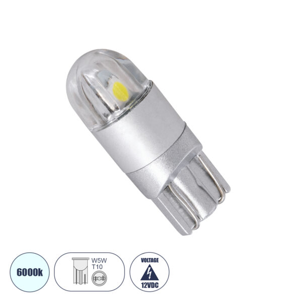 GloboStar® T10 W5W 81043 Λάμπα Αυτοκινήτου LED 2 SMD 3030 0.4W 60lm 360° DC 12-16V IP20 Φ1 x Υ2.5cm Ψυχρό Λευκό 6000K