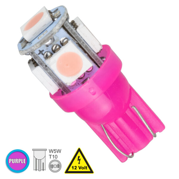 GloboStar® T10 W5W 81055 Λάμπα Αυτοκινήτου LED 5xSMD5050 1.3W 80lm 360° DC 12-16V IP20 Φ1.2 x Υ2.7cm Ροζ