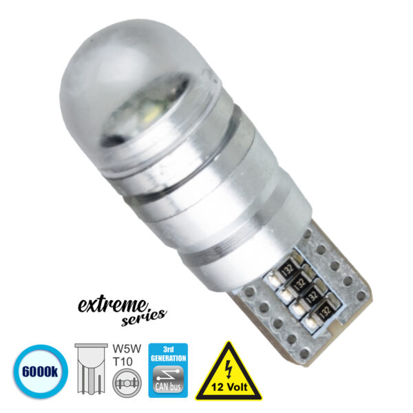 GloboStar® T10 W5W 81099 Λάμπα Αυτοκίνητου  3rd Generation Can-Bus Extreme Series LED 1 CREE XHP35 5W 705lm 360° DC 12V IP20 Ψυχρό Λευκό 6000K