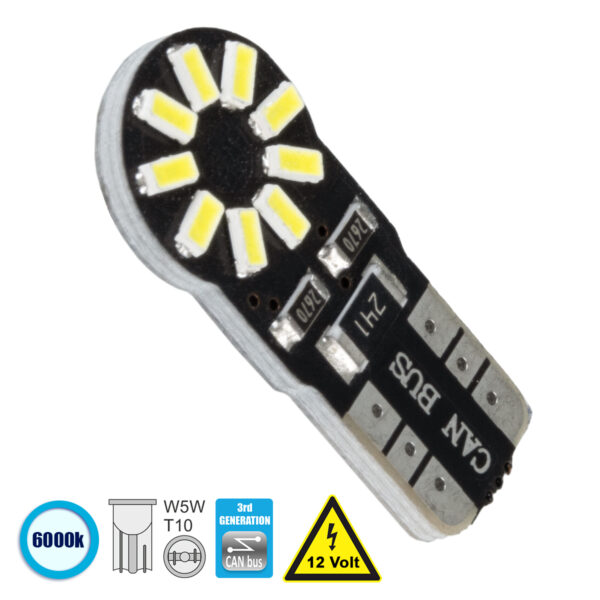 GloboStar® T10 W5W 81100 Λάμπα Αυτοκίνητου  3rd Generation Can-Bus Series LED 18 SMD 3014 2.8W 420lm 360° DC 12V IP20 Ψυχρό Λευκό 6000K