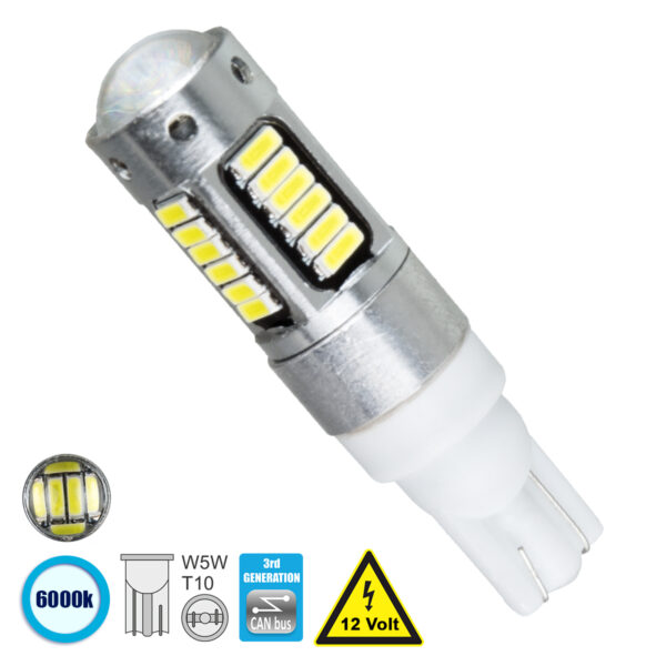 GloboStar® T10 W5W 81108 Λάμπα Αυτοκίνητου  3rd Generation Can-Bus Series LED 30 SMD 4014 6W 900lm 360° DC 12V IP20 Ψυχρό Λευκό 6000K