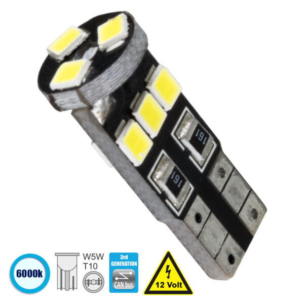 GloboStar® T10 W5W 81113 Λάμπα Αυτοκίνητου  3rd Generation Can-Bus Series LED 9 SMD 1210 2.8W 420lm 360° DC 12V IP20 Ψυχρό Λευκό 6000K