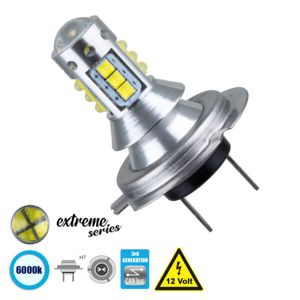 GloboStar® 81436 Λάμπα Αυτοκίνητου H7 3rd Generation Can-Bus Extreme Series LED 16 CREE XBD 15W 2115lm 360° DC 12V IP20 Ψυχρό Λευκό 6000K