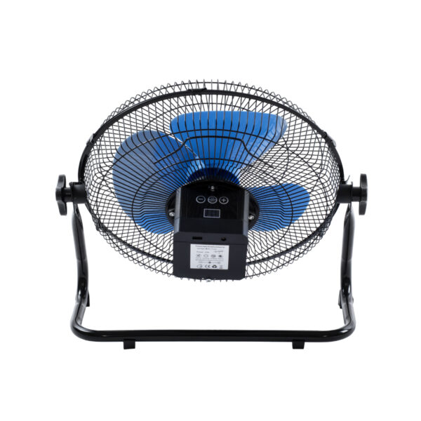 GloboStar® SOLARO-FAN 85351 Solar Fan Αυτόνομος Ηλιακός Επιδαπέδιος Ανεμιστήρας 25W 2 Λειτουργιών Ρεύματος με AC 220-240V ή με Φωτοβολταϊκό Panel 9V 12W & Επαναφορτιζόμενη Μπαταρία Li-ion 7.4V 4400mAh - 12 Ταχύτητες - Ενσωματωμένο USB 2.0 Charger Συσκευών - IP20 - Μ42 x Π20 x Υ35cm - Μαύρο & Μπλε - 2 Years Warranty - Image 4