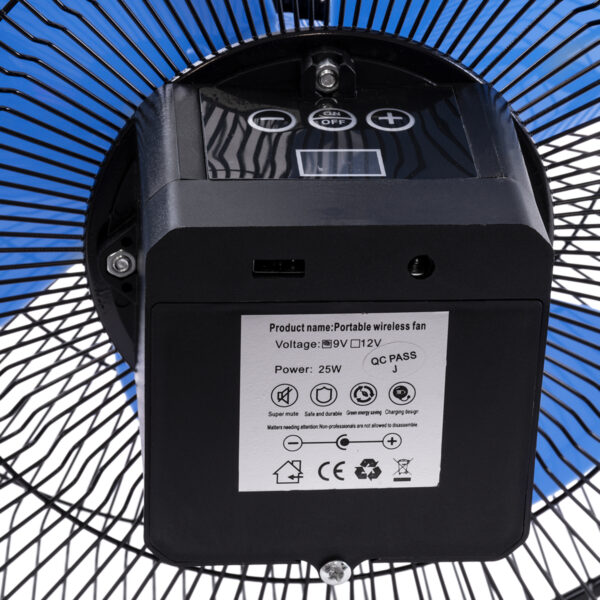 GloboStar® SOLARO-FAN 85351 Solar Fan Αυτόνομος Ηλιακός Επιδαπέδιος Ανεμιστήρας 25W 2 Λειτουργιών Ρεύματος με AC 220-240V ή με Φωτοβολταϊκό Panel 9V 12W & Επαναφορτιζόμενη Μπαταρία Li-ion 7.4V 4400mAh - 12 Ταχύτητες - Ενσωματωμένο USB 2.0 Charger Συσκευών - IP20 - Μ42 x Π20 x Υ35cm - Μαύρο & Μπλε - 2 Years Warranty - Image 8