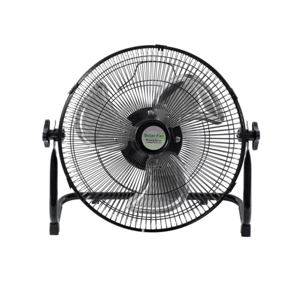 GloboStar® SOLARO-FAN 85352 Solar Fan Αυτόνομος Ηλιακός Επιδαπέδιος Ανεμιστήρας 25W 2 Λειτουργιών Ρεύματος με AC 220-240V ή με Φωτοβολταϊκό Panel 9V 12W & Επαναφορτιζόμενη Μπαταρία Li-ion 7.4V 4400mAh - 12 Ταχύτητες - Ενσωματωμένο USB 2.0 Charger Συσκευών - IP20 - Μ42 x Π20 x Υ35cm - Μαύρο & Ασημί - 2 Years Warranty - Image 3