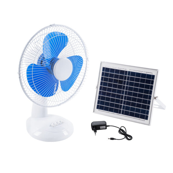 GloboStar® SOLARI-FAN 85353 Solar Fan Αυτόνομος Ηλιακός Επιτραπέζιος Ανεμιστήρας 25W 2 Λειτουργιών Ρεύματος με AC 220-240V ή με Φωτοβολταϊκό Panel 9V 12W & Επαναφορτιζόμενη Μπαταρία Li-ion 7.4V 4400mAh - 3 Ταχύτητες - IP20 - Μ24 x Π36 x Υ49cm - Λευκό & Μπλε - 2 Years Warranty