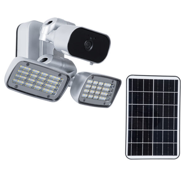 GloboStar® 86045 Αυτόνομος Ηλιακός Προβολέας LED SMD 24W 1200lm με IP Camera 1080P 2MP 4G SIM CARD WiFi 150° Ενσωματωμένη Μπαταρία 3200mAh Φωτοβολταϊκό Πάνελ Αισθητήρα Ημέρας-Νύχτας & Ρύθμιση Χρόνου Ανάμματος Αδιάβροχος IP66 Ψυχρό Λευκό 6000K - Ασημί - Image 2