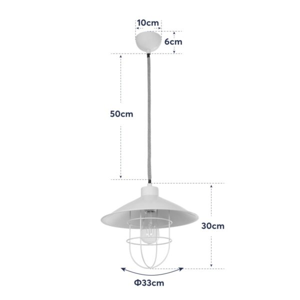 GloboStar® TULUB 203-0010 Vintage Κρεμαστό Φωτιστικό Καμπάνα Μονόφωτο 1 x E27 IP20 Λευκό Μέταλλο με Μπεζ Σχοινί - Μ33 x Π33 x Υ30cm - Image 10
