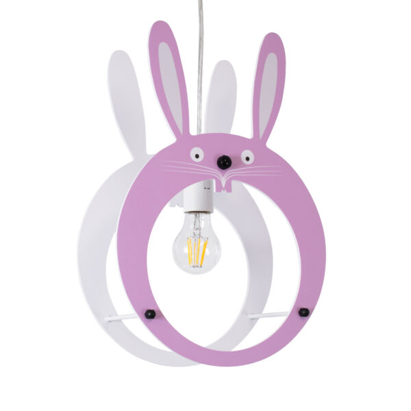 GloboStar® BUNNY 61577 Παιδικό Κρεμαστό Φωτιστικό Φιγούρα Μονόφωτο 1 x E27 IP20 Ροζ & Άσπρο Πλαστικό - Μ27.2 x Π15.5 x Υ40cm