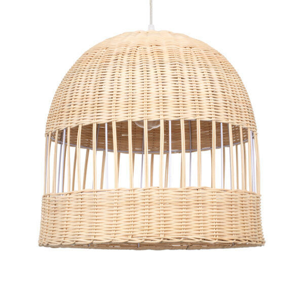 GloboStar® LUCIA 01725 Boho Κρεμαστό Φωτιστικό Πλέγμα Μονόφωτο 1 x E27 IP20 Μπεζ Ξύλο - Μ40 x Π40 x Y34cm