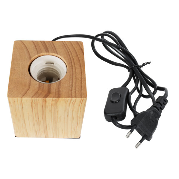 GloboStar® WOODBOX 99405 Μοντέρνο Επιτραπέζιο Φωτιστικό Πορτατίφ Μονόφωτο 1 x E27 AC220-240V με 1.35m Καλώδιο και Διακόπτη On/Off - Σώμα από Φυσικό Ξύλο - Μ7.6 x Π7.6 x Υ8.2cm - Μπεζ Δρυς - 5 Years Warranty - Image 3