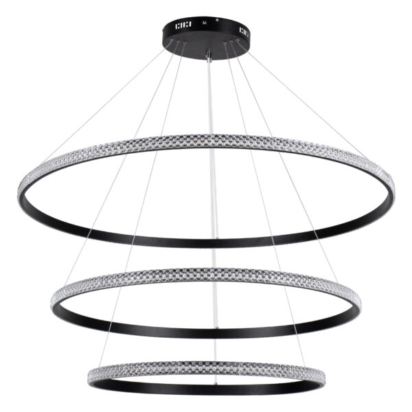 GloboStar® DIAMOND TRIO 61140-DECO Κρεμαστό Φωτιστικό Δαχτυλίδι-Κύκλος LED CCT 150W 18379lm 360° AC 220-240V - Εναλλαγή Φωτισμού μέσω Τηλεχειριστηρίου All In One Ψυχρό 6000k+Φυσικό 4500k+Θερμό 2700k Dimmable Φ60+80+100cm - Μαύρο - 3 Years Warranty - Image 4