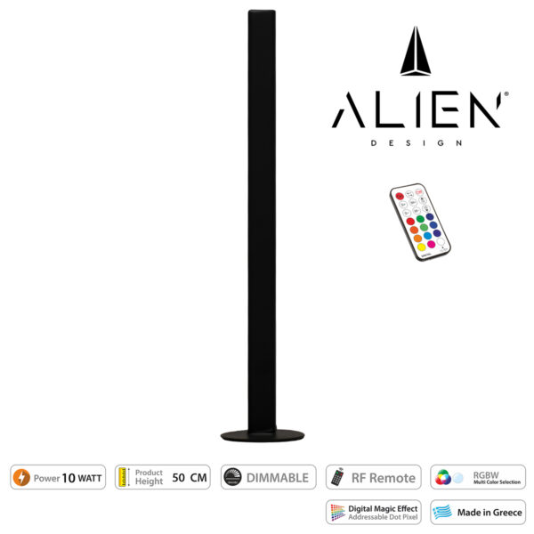 GloboStar® ALIEN-DIVA-BLACK-50-11 ALIEN Design DIVA Μοντέρνο Minimal Nordic Μεταλλικό Φωτιστικό Επιτραπέζιο - Πορτατίφ - Λαμπατέρ Μαύρο LED 10W 1500lm με Ασύρματο Χειριστήριο RF & Dimmer IP20 Πολύχρωμο RGBW Ψηφιακή με Τρεχούμενα Εφέ  Μ3 x Π1.6 x Υ50cm - Image 6