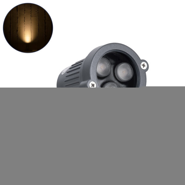 GloboStar® SPOT-YOLA 90630 Σποτ Φωτισμου Wall Washer LED 3W 330lm 30° DC 24V Αδιάβροχο IP65 Φ7 x Υ13.5cm Θερμό Λευκό 3000K - Γκρι Ανθρακί - 3 Years Warranty