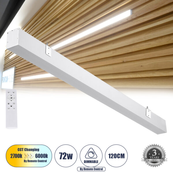 GloboStar® ORION 61031-W Γραμμικό Φωτιστικό Τοίχου - Απλίκα Linear LED CCT 72W 8600lm 120° AC 220-240V Μ120 x Π5.5 x Υ7cm - Εναλλαγή Φωτισμού μέσω Τηλεχειριστηρίου All In One Ψυχρό 6000k+Φυσικό 4500k+Θερμό 2700k Dimmable - Λευκό - 3 Years Warranty