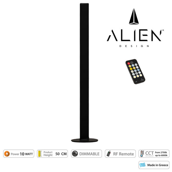 GloboStar® ALIEN-DIVA-BLACK-50-10 ALIEN Design DIVA Μοντέρνο Minimal Nordic Μεταλλικό Φωτιστικό Επιτραπέζιο - Πορτατίφ - Λαμπατέρ Μαύρο LED 10W 1500lm με Ασύρματο Χειριστήριο RF & Dimmer IP20 CCT Θερμό 2700 K έως Ψυχρό 6000K Μ3 x Π1.6 x Υ50cm - Image 4