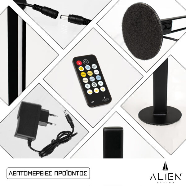 GloboStar® ALIEN-DIVA-BLACK-50-10 ALIEN Design DIVA Μοντέρνο Minimal Nordic Μεταλλικό Φωτιστικό Επιτραπέζιο - Πορτατίφ - Λαμπατέρ Μαύρο LED 10W 1500lm με Ασύρματο Χειριστήριο RF & Dimmer IP20 CCT Θερμό 2700 K έως Ψυχρό 6000K Μ3 x Π1.6 x Υ50cm - Image 5