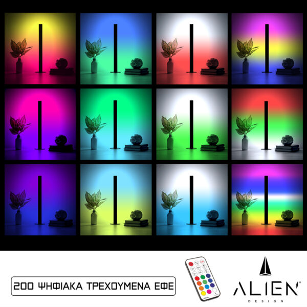 GloboStar® ALIEN-DIVA-BLACK-50-11 ALIEN Design DIVA Μοντέρνο Minimal Nordic Μεταλλικό Φωτιστικό Επιτραπέζιο - Πορτατίφ - Λαμπατέρ Μαύρο LED 10W 1500lm με Ασύρματο Χειριστήριο RF & Dimmer IP20 Πολύχρωμο RGBW Ψηφιακή με Τρεχούμενα Εφέ  Μ3 x Π1.6 x Υ50cm - Image 3