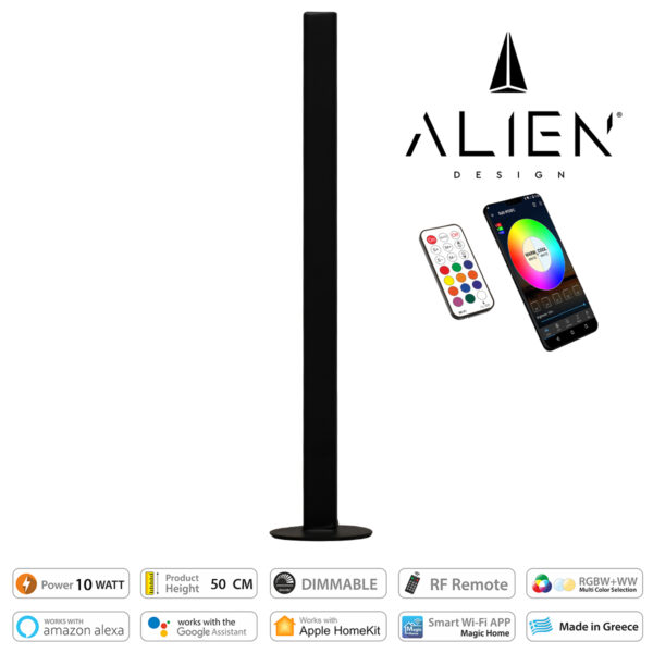 GloboStar® ALIEN-DIVA-BLACK-50-12 ALIEN Design DIVA Μοντέρνο Minimal Nordic Μεταλλικό Φωτιστικό Επιτραπέζιο - Πορτατίφ - Λαμπατέρ Μαύρο LED 10W 1500lm με Ασύρματο Χειριστήριο RF & Dimmer IP20 Πολύχρωμο RGBW + WW Smart Home Wi-Fi Μ3 x Π1.6 x Υ50cm - Image 4