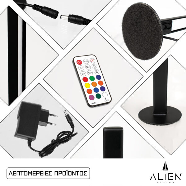 GloboStar® ALIEN-DIVA-BLACK-50-12 ALIEN Design DIVA Μοντέρνο Minimal Nordic Μεταλλικό Φωτιστικό Επιτραπέζιο - Πορτατίφ - Λαμπατέρ Μαύρο LED 10W 1500lm με Ασύρματο Χειριστήριο RF & Dimmer IP20 Πολύχρωμο RGBW + WW Smart Home Wi-Fi Μ3 x Π1.6 x Υ50cm - Image 5