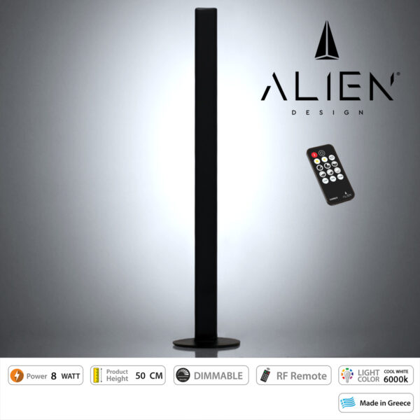 GloboStar® ALIEN-DIVA-BLACK-50-1 ALIEN Design DIVA Μοντέρνο Minimal Nordic Μεταλλικό Φωτιστικό Επιτραπέζιο - Πορτατίφ - Λαμπατέρ Μαύρο LED 8W 1120lm με Ασύρματο Χειριστήριο RF & Dimmer IP20 Ψυχρό Λευκό 6000K Μ3 x Π1.6 x Υ50cm - Image 2