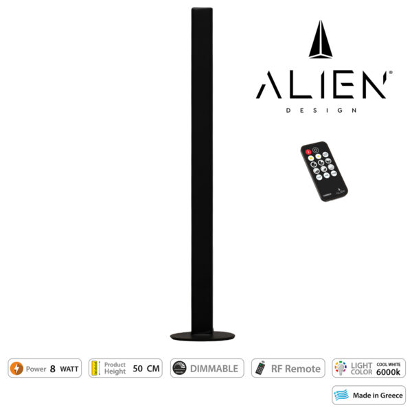 GloboStar® ALIEN-DIVA-BLACK-50-1 ALIEN Design DIVA Μοντέρνο Minimal Nordic Μεταλλικό Φωτιστικό Επιτραπέζιο - Πορτατίφ - Λαμπατέρ Μαύρο LED 8W 1120lm με Ασύρματο Χειριστήριο RF & Dimmer IP20 Ψυχρό Λευκό 6000K Μ3 x Π1.6 x Υ50cm - Image 4