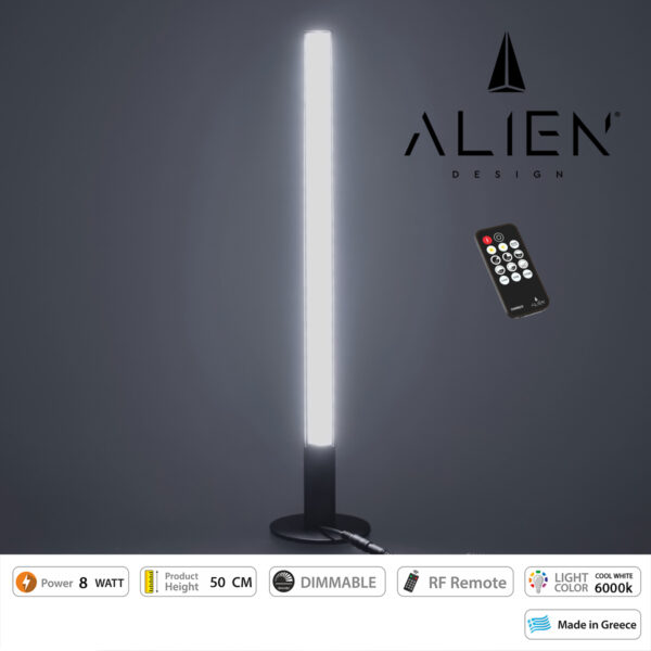 GloboStar® ALIEN-DIVA-BLACK-50-1 ALIEN Design DIVA Μοντέρνο Minimal Nordic Μεταλλικό Φωτιστικό Επιτραπέζιο - Πορτατίφ - Λαμπατέρ Μαύρο LED 8W 1120lm με Ασύρματο Χειριστήριο RF & Dimmer IP20 Ψυχρό Λευκό 6000K Μ3 x Π1.6 x Υ50cm - Image 3