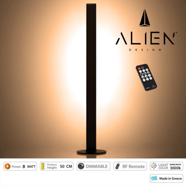 GloboStar® ALIEN-DIVA-BLACK-50-3 ALIEN Design DIVA Μοντέρνο Minimal Nordic Μεταλλικό Φωτιστικό Επιτραπέζιο - Πορτατίφ - Λαμπατέρ Μαύρο LED 8W 960lm με Ασύρματο Χειριστήριο RF & Dimmer IP20 Θερμό Λευκό 3000K Μ3 x Π1.6 x Υ50cm - Image 2