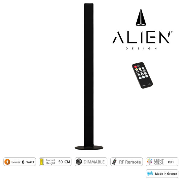 GloboStar® ALIEN-DIVA-BLACK-50-4 ALIEN Design DIVA Μοντέρνο Minimal Nordic Μεταλλικό Φωτιστικό Επιτραπέζιο - Πορτατίφ - Λαμπατέρ Μαύρο LED 8W 800lm με Ασύρματο Χειριστήριο RF & Dimmer IP20 Κόκκινο Μ3 x Π1.6 x Υ50cm - Image 4