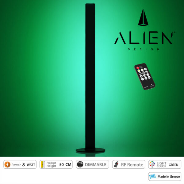 GloboStar® ALIEN-DIVA-BLACK-50-5 ALIEN Design DIVA Μοντέρνο Minimal Nordic Μεταλλικό Φωτιστικό Επιτραπέζιο - Πορτατίφ - Λαμπατέρ Μαύρο LED 8W 800lm με Ασύρματο Χειριστήριο RF & Dimmer IP20 Πράσινο Μ3 x Π1.6 x Υ50cm - Image 2