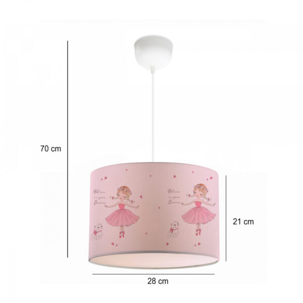 GloboStar® BALLERINA 204-0015 Παιδικό Κρεμαστό Φωτιστικό Φιγούρα Μονόφωτο 1 x E27 IP20 Ροζ Ύφασμα - Μ28 x Π28 x Υ70cm - Image 2