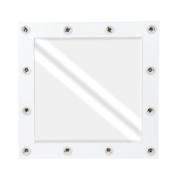 GloboStar® MAKEUP MIRROR-80x80-4 Μοντέρνος Καθρέπτης Μακιγιάζ με Πλαίσιο Φυσικού Ξύλου με Διακόπτη On/Off 12 x E27 AC220-240V - Μ80 x Π7 x Υ80cm - Λευκή Λάκα - Image 3