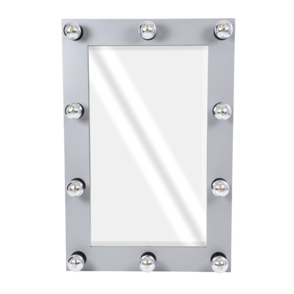 GloboStar® MAKEUP MIRROR-60x90-3 Μοντέρνος Καθρέπτης Μακιγιάζ με Πλαίσιο Φυσικού Ξύλου με Διακόπτη On/Off 10 x E27 AC220-240V - Μ60 x Π7 x Υ90cm - Γκρι Τσιμέντου - Image 2