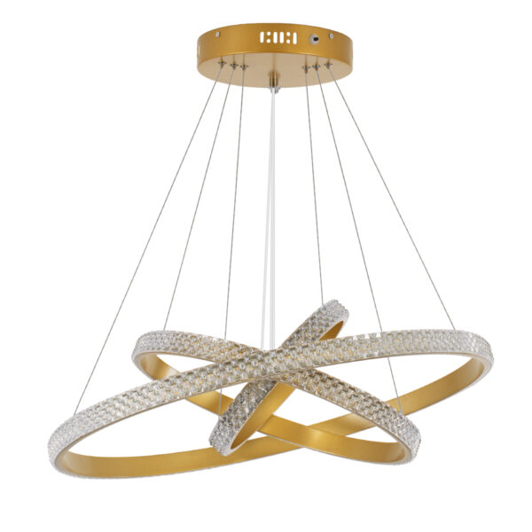 GloboStar® DIAMOND TRIO 61137-DECO Κρεμαστό Φωτιστικό Δαχτυλίδι-Κύκλος LED CCT 100W 12123lm 360° AC 220-240V - Εναλλαγή Φωτισμού μέσω Τηλεχειριστηρίου All In One Ψυχρό 6000k+Φυσικό 4500k+Θερμό 2700k Dimmable Φ25+40+60cm - Χρυσό Βούρτσας - 3 Years Warranty - Image 2