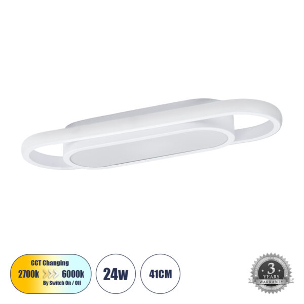 GloboStar® IGOR 61217 Φωτιστικό Οροφής Linear Design LED CCT 24W 2880lm 210° AC 220-240V - Εναλλαγή Φωτισμού μέσω Διακόπτη On/Off All In One Ψυχρό 6000k+Φυσικό 4500k+Θερμό 2700k Μ41 x Π13 x Υ4.5cm - Λευκό - 3 Years Warranty