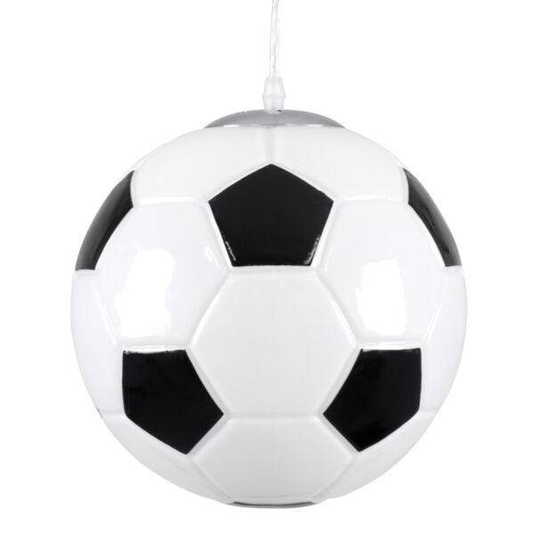 GloboStar® FOOTBALL 00647 Παιδικό Κρεμαστό Φωτιστικό Μπάλα Μονόφωτο 1 x E27 IP20 Λευκό & Μαύρο Γυαλί - Μ25 x Π25 x Υ25cm