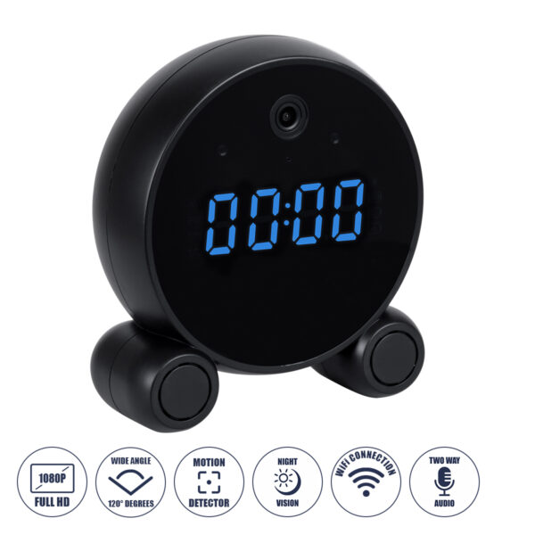 GloboStar® 86016 Rechargeable Table Camera 2MP WiFi HD 1080P 120° 5000mAh Two Way Audio Motion Detection & Digital Clock - Επαναφορτιζόμενη Επιτραπέζια Κάμερα 2MP WiFi HD 1080P 120° 5000mAh Διπλή Κατέυθυνση Ομιλίας Ανιχνευτή Κίνησης Ψηφιακό Ρολόι - Μαύρο