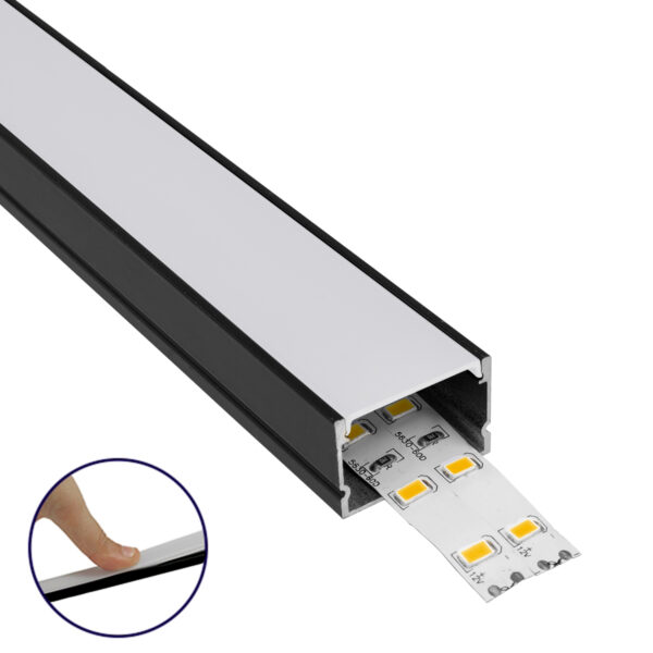 GloboStar® SURFACE-PROFILE 70825-3M Προφίλ Αλουμινίου - Βάση & Ψύκτρα Ταινίας LED με Λευκό Γαλακτερό Κάλυμμα - Επιφανειακή Χρήση - Πατητό Κάλυμμα - Μαύρο - 3 Μέτρα - Πακέτο 5 Τεμαχίων - Μ300 x Π3 x Υ2cm