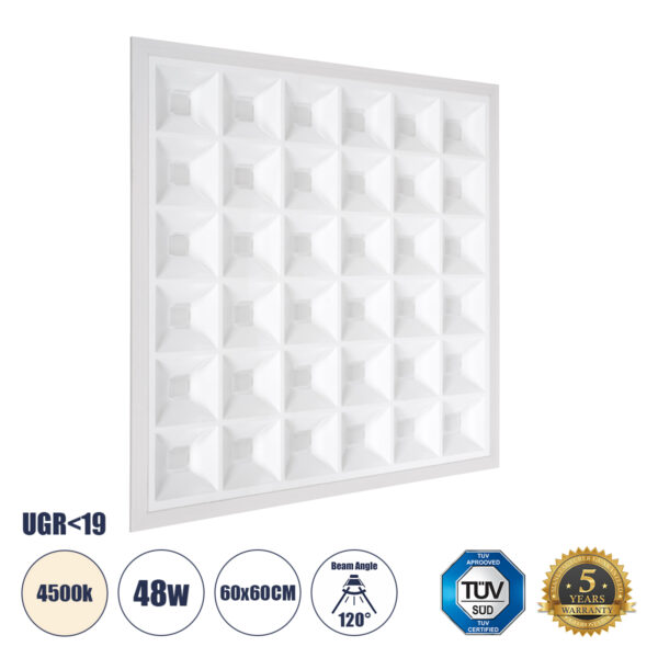 GloboStar® ZEUS 60969 Χωνευτό LED Panel 60x60cm 48W 7200lm 120° CRI≥86Ra UGR<19 Anti-Glare Shield Diffuser AC 220-240V IP44 Μ60 x Π60 x Υ3.3cm - Φυσικό Λευκό 4500K - Bridgelux High Lumen Chips - TÜV Certified Driver - 5 Years Warranty