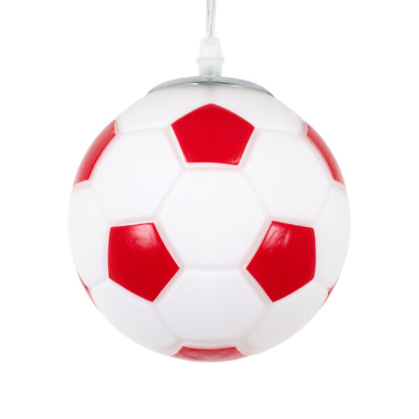 GloboStar® FOOTBALL 00642 Παιδικό Κρεμαστό Φωτιστικό Μπάλα Μονόφωτο 1 x E27 IP20 Λευκό & Κόκκινο Γυαλί - Μ15 x Π15 x Y18cm