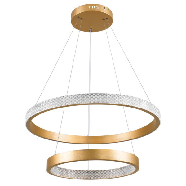 GloboStar® DIAMOND DUO 61151-DECO Κρεμαστό Φωτιστικό Δαχτυλίδι-Κύκλος LED CCT 75W 8743lm 360° AC 220-240V - Εναλλαγή Φωτισμού μέσω Τηλεχειριστηρίου All In One Ψυχρό 6000k+Φυσικό 4500k+Θερμό 2700k Dimmable Φ40+60cm - Χρυσό Βούρτσας - 3 Years Warranty - Image 4