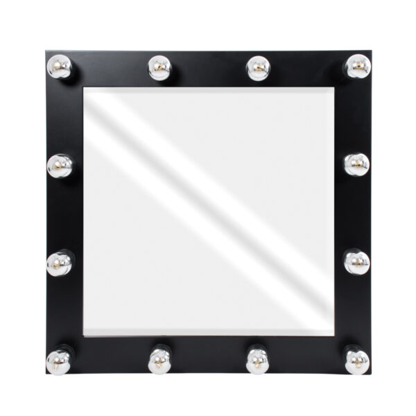 GloboStar® MAKEUP MIRROR-80x80-5 Μοντέρνος Καθρέπτης Μακιγιάζ με Πλαίσιο Φυσικού Ξύλου με Διακόπτη On/Off 12 x E27 AC220-240V - Μ80 x Π7 x Υ80cm - Μαύρος Έβενος - Image 2