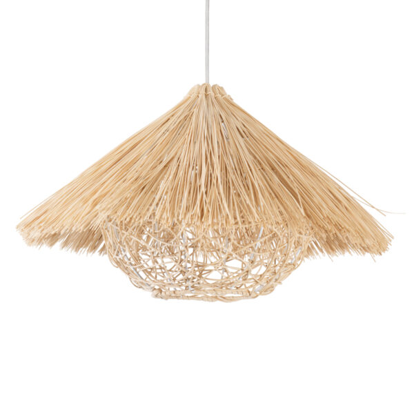 GloboStar® CHEOPE 01599 Boho Κρεμαστό Φωτιστικό Πλέγμα Μονόφωτο 1 x E27 IP20 Μπεζ Ξύλο με Μπεζ Rattan - Μ45 x Π45 x Y35cm