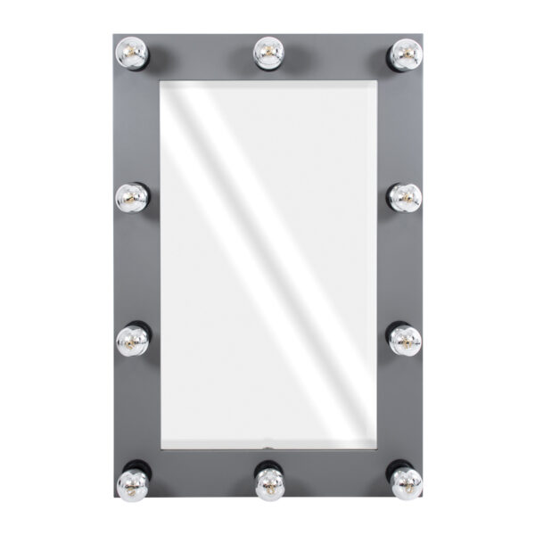 GloboStar® MAKEUP MIRROR-60x90-6 Μοντέρνος Καθρέπτης Μακιγιάζ με Πλαίσιο Φυσικού Ξύλου με Διακόπτη On/Off 10 x E27 AC220-240V - Μ60 x Π7 x Υ90cm - Γκρι Ανθρακί - Image 2