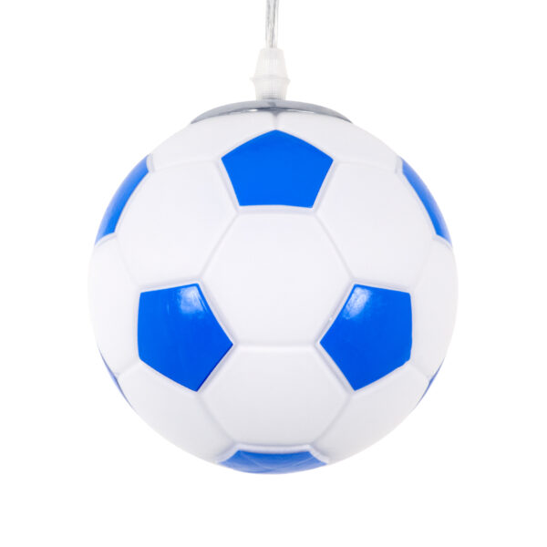 GloboStar® FOOTBALL 00644 Παιδικό Κρεμαστό Φωτιστικό Μπάλα Μονόφωτο 1 x E27 IP20 Λευκό & Μπλε Γυαλί - Μ15 x Π15 x Y18cm