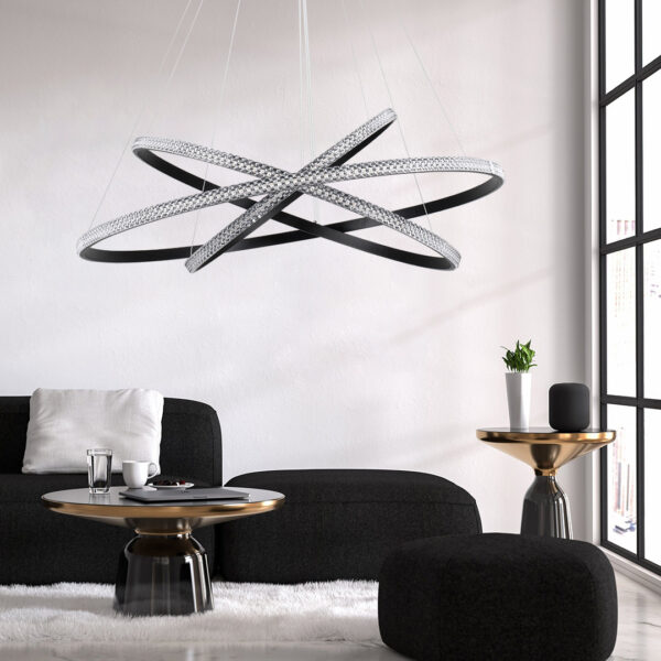 GloboStar® DIAMOND TRIO 61140-DECO Κρεμαστό Φωτιστικό Δαχτυλίδι-Κύκλος LED CCT 150W 18379lm 360° AC 220-240V - Εναλλαγή Φωτισμού μέσω Τηλεχειριστηρίου All In One Ψυχρό 6000k+Φυσικό 4500k+Θερμό 2700k Dimmable Φ60+80+100cm - Μαύρο - 3 Years Warranty - Image 13