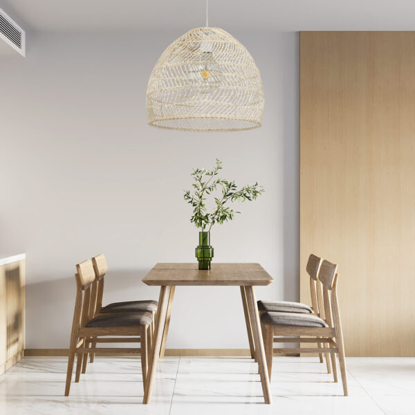 GloboStar® MALIBU 00968 Boho Κρεμαστό Φωτιστικό Πλέγμα Μονόφωτο 1 x E27 IP20 Μπεζ Ξύλο - Μ40 x Π40 x Υ35cm - Image 5